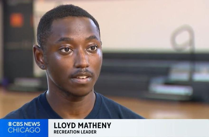 Still of Lloyd Matheny, Recreation Leader, being interview on CBS News Chicago.