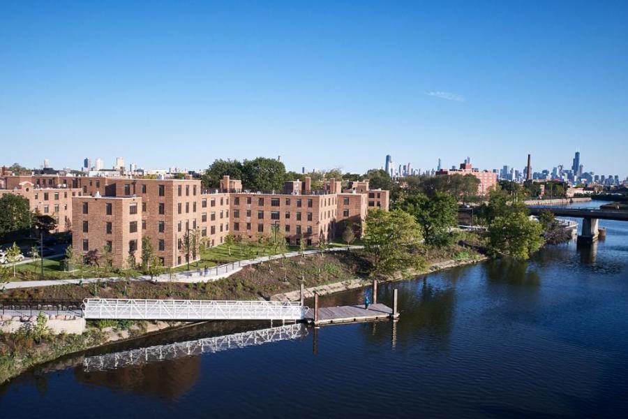 Aerial shot of the first phase of redevelopment at Lathrop Homes