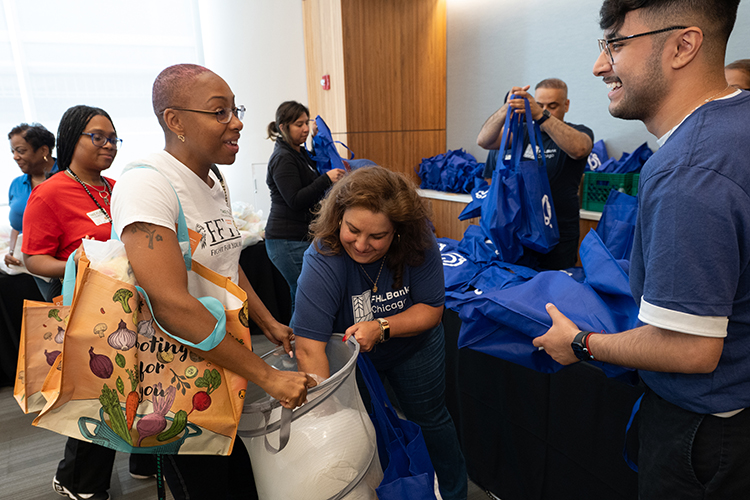 Students picking up supplies for college.